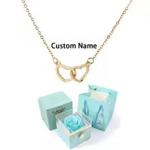 NØVEX EternalRose personalized double heart necklace with light blue rose gift box