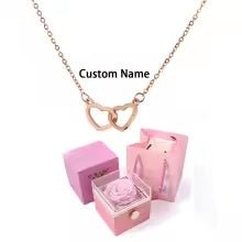NØVEX EternalRose personalized double heart necklace with pink rose gift box